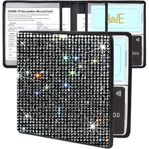 Bing Car Registration and Insurance Document Card Holder, Glitter Rhinestone Lether Vehicle Accessories Car Glove Box Organizer compartment Wallet, Silver