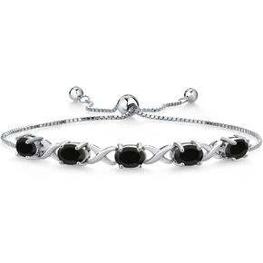 Gem Stone King 925 Sterling Silver Black Onyx Bracelet For Women (3.50 Cttw, Gemstone December Birthstone, Oval 7X5MM, Fully Adjustable Up to 9 Inches)