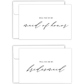 6 Packs Will You Be My Bridesmaid Card Set, Set of 6 Bridesmaid Proposal Cards, 4 Bridesmaid Cards, 2 Maid of Honor Cards, Wedding Bridal Shower Card with 6 Envelopes