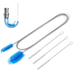 Flexible Drain Brush，75 Inch Long Straw Cleaner Brush and 3 Pcs of 8 inch Straw Brush，Nylon Cleaner Double Ended Elastic Hose Pipe(Blue)