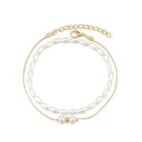 Bohemian Layered Pearl Anklet Pearl Bead Ankle Bracelets Gold Pearl Anklets Chain Bracelet Summer Beach Anklet Foot Chain Jewelry for Women and Girls Gifts