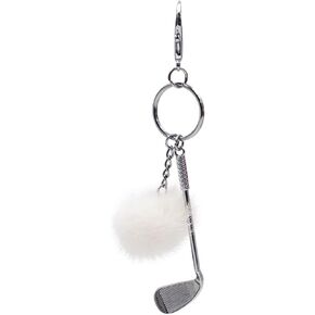 surell Golf Club Keychain with Mink Fur Pom - Sports Key Chain Golf Charm - For Keys, Belt, Purse, Bag and More