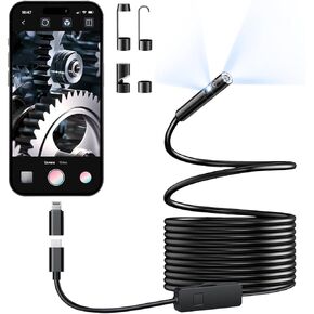 USB-C Endoscope Camera with Light - External Dual Lens Borescope Fiber Optic Camera for iPhone & Android Phone - USB-C Endoscope Flexible Camera with Light - Inspection Borescope Camera