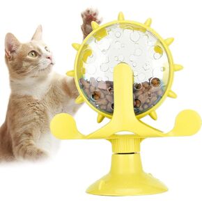 Interactive Cat Food Treats Dispenser Toy, Pet Slow Feeder Feed Training Toy Cat Windmill Toy Dog Food Dispenser, 360° Rotating Windmill Suction Cup Toys for Educational Interactive Training (Blue)