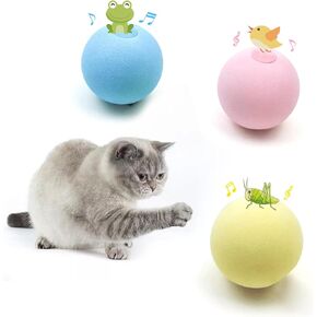 Cat Toy Balls with Sound, Chirping Cat Toys with Catnip, 3 Pcs Fluffy Plush Toy Balls, Interactive Kitten Toys for Indoor Cats (Bird+Frog+Crickets, Plush)