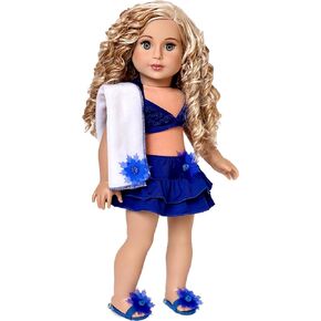 - Bikini Mini - 4 Piece Bikini Outfit - Skirt, Bikini Top, Matching Flip Flops and Beach Blanket - Clothes Fits 18 Inch Doll (Doll Not Included) Blue