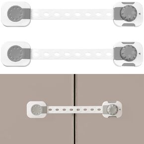 Fursafe&Q Child Safety Cabinet Proofing, Baby Cabinet Locks Adhesive Adjustable Child Safety Strap Locks Drawer Fridge Ovens Toilet Latches No Screws for Furniture Kitchen White 6Pack