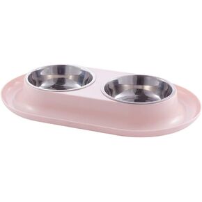 Double Dog Cat bowls Premium Stainless Steel Pet Bowls with No-Spill PP Station, Food Water Feeder for cats and small dogs