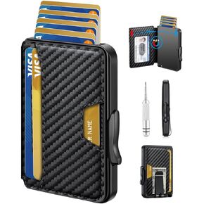 Wallet for Men, Mens Wallet Minimalist Slim Wallet, RFID Blocking Smart Pop Up Wallet with Money Clip, Metal Card Holder Wallet, Front Pocket Wallet Tarjeteros De Hombres