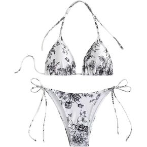 Women's Floral Printed Halter Bathing Suit High Waisted Summer Boho Swimsuit Bikini Set