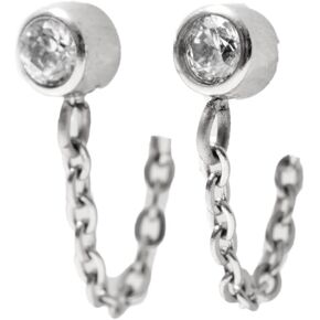 | Hypoallergenic Earrings | Titanium Offshore April Huggie Earrings | Chain and Crystal Detail, Silver Finish |Titanium Huggie Earrings | Gold Huggie for Women, Sensitive Ears, Earring Set