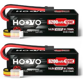 HOOVO 4S Lipo Battery 14.8V 6200mAh 120C RC Car Battery Hard Case with TR Plug Compatible for 1/8 and 1/10 Scale RC Car RC Buggy Truggy Truck Slash 4X4 Crawler Monster RC Hobby 2 Pack