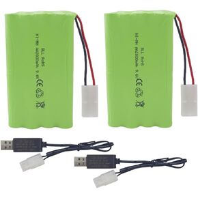 Fytoo 2PCS 9.6V 2800mah AA Rechargeable Batteries with Tamiya Plug with USB Charging Cable for RC Toy Cars Trucks Tanks Engineering Vehicles Remote Control Boats Rechargeable Batteries