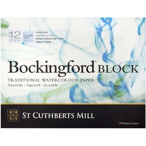 St. Cuthberts Mill Bockingford Watercolor Paper Block - 16x12-inch White Water Color Paper for Artists - 12 Sheets of 140lb Cold Press Watercolor Paper for Gouache Ink Acrylic Charcoal and More