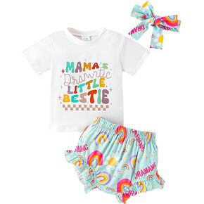 Yanmucy Toddler Baby Girl Summer Clothes 2PCS Cute Sleeve Shirt Short Pants Headband Set Newborn Infant Girl Outifs