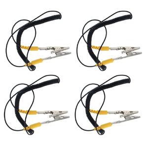 Othmro 4pcs Length 1.8m/5.91ft Dia 2mm PDJ Anti-Static Grounding Wire Cable Coiled Cord with Double Alligator Clip Black