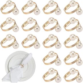 مجموعة حلقات مناديل اللؤلؤ من SYCOOVEN مكونة من 16 قطعة، حلقات مناديل ذهبية حامل مناديل اللؤلؤ وإبزيم حلقة منديل للتجمع العائلي، ديكور طاولة العشاء، مستلزمات حفلات الزفاف (ذهبي) in Kuwait