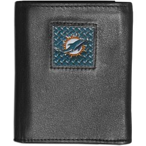 Siskiyou NFL Miami Dolphins Leather Gridiron Tri-Fold Wallet, Black
