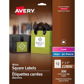 Avery Permanent Square Label, White, Inkjet/Laser, 2 x 2-Inches, Pack of 300 (22806) (2, Pack of 300)