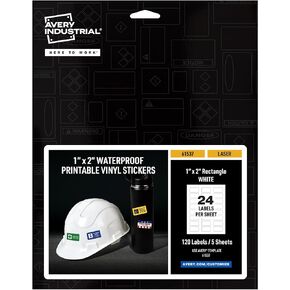 Avery Waterproof Vinyl Stickers, 2" Diameter, Great for Hard Hat Stickers, Laptop Stickers, and Product Branding Stickers, Round Printable Vinyl Stickers, Laser, Permanent, White, 60 Total (61536)