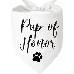 وشاح أنيق أبيض للحيوانات الأليفة من Pup of Honor، إكسسوارات الحيوانات الأليفة للجرو، وشاح مثلث للكلاب الصغيرة والمتوسطة والكبيرة، هدية لطيفة لحفلات الزفاف للحيوانات الأليفة