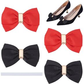 4 Pcs Bow Shoe Clips, Mixed Color Polyester Shoe Jewellery Clips Bowknot Shoes Decoration with Hot Melt Glue Stick for Women Wedding Party Heels Flats Pumps