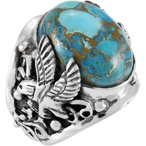 Men's Eagle Turquoise Ring Sterling Silver 925 for Men Genuine Gemstones Size 9 to 13