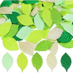 PPhtony Fake Fabric Leaves Mixed Green Series Artificial Leaves for Scrapbooking Card Making Paper Art Craft Projects Wedding Christmas Thanksgiving Party Favor Invitation Table Tree Decoration (200)