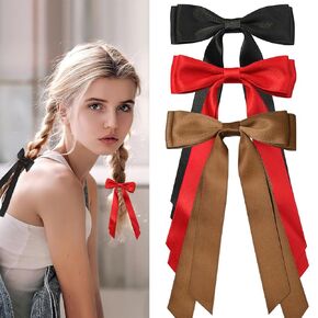 3 PCS Hair Bows, Silky Satin Double Ribbon Bow Hair Clips Ribbon Ponytail Holder Accessories Barrette Hair Bow for Women Girls