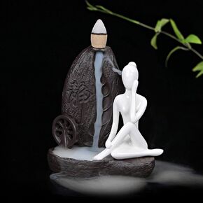 OTOFY Handmade Ceramic Incense Holder, Backflow Incense Burner Figurine Incense Cone Holders Home Decor Gift Decorations Statue Ornaments (Yoga Style 3)