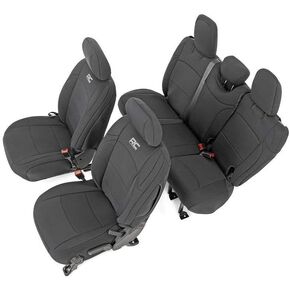 Rough Country Neoprene Seat Covers for 18-22 Jeep Wrangler JL | 4-Door - 91012,Black, Front/Rear