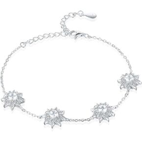 Palladium plated 925 sterling silver Bracelet, Small flower Bracelet for Women Girl - Trendy Fashion Jewelry for Best Friends