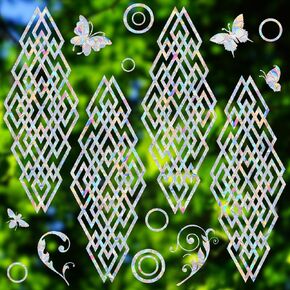 4 Pcs Grid Window Clings for Bird Strickes - Anti-Collision Window Decals to Save Birds from Window Collisions,Non Adhesive Prismatic Window Clings, Rainbow Stickers