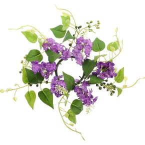 Artificial Hyacinth Candle Rings Flower Candle Holder Rings Handmade Tabletop Spring Wreath Party Decoration (Purple)