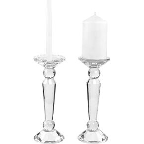 2-Pack Crystal Candle Stick Holders for Home Decor, Clear Crystal Taper/Pillar Candles Holder Table Centerpieces for Party and Wedding Decoration(10.6inch Tall)