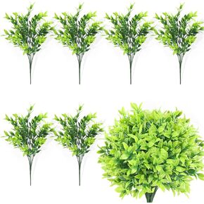 HOHOTIME Artificial Plants, 6 Bundles Outdoor Fake Plants, UV Resistant Stems Plant, Faux Plastic Greenery for Indoor Outside Hanging Plants Garden Porch Window Box Home Wedding Farmhouse Décor