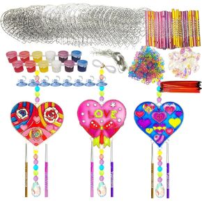 Ayhuhra 24 Sets Valentine's Day Heart Suncatcher Wind Chimes DIY Window Paint Art Craft Kits Crystal Pendant Heart Sun Catchers for Valentines Day Mother's Day Gifts Classroom Art Project