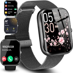Smart Watch (Dial/Call) Fashion Smartwatch for Women1.96 HD Touch Screen Fitness Tracker Heart Rate Sleep Monitoring Waterproof Watch(with 2 Straps),Sport Watch for Android iOS Phones,58 Rose Gold