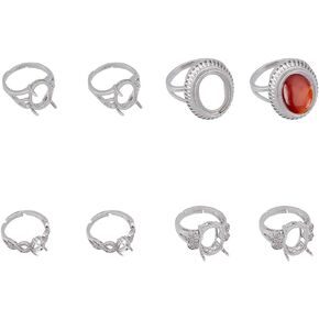 SUPERFINDINGS 8Pcs 4 Style Blank Adjustable Ring Base Brass Claw Ring Blank Finger Ring Settings Components Blank Hollow Ring with Flat Base Cabochon Base Bezel Tray Settings