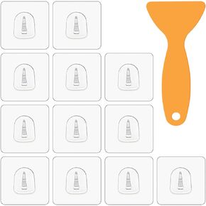 Sibba Plastic Hooks 12Pcs Self Sticky Hook Clear Strips Hooks Hanging Utility Hooks Home Storage Hook for The Drill Avoid Wall, Heavy Duty Hanging Hooks Sticky Strips Fit Home, Bath, Kitchen