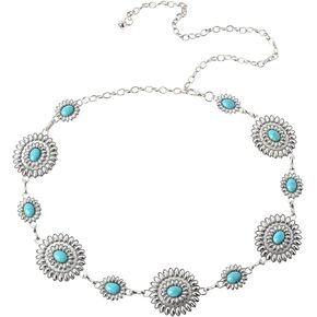 Turquoise Belts for Women Western Chain Belt Turquoise Chain Belts Retro Adjustable Waist Belts for Dresses Jeans Metal Body Chains,Silver