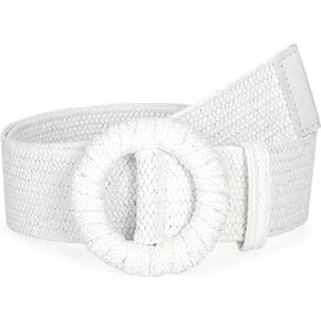 Straw Woven Elastic Belt for Women Stretchy Belts for Dress Fashion Boho Belt Rattan Waist Belt Raffia Ladies Belt