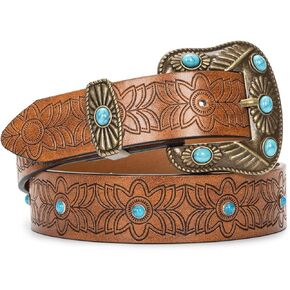 Womens Vintage Western Cowboy-Belt - PU Leather Star Buckle Cowgirl Belt for Jeans Pants (28" to 38" Waist)