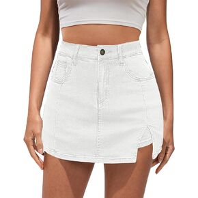 Vetinee Jean Skorts for Woman High Waisted Trendy Slit Stretchy Denim Skirt with Shorts Y2K Casual Summer Skorts Skirts