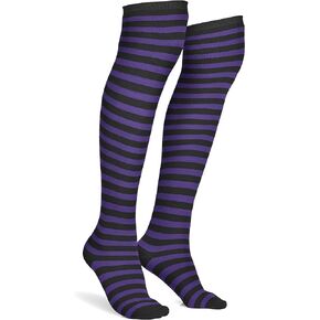 Skeleteen Purple and Black Socks - Over the Knee Striped Thigh High Costume Accessories Stockings for Men, Women and Kids