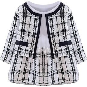 Baby Girls Plaid Cardigan Coat Outwear 2 Pcs Long Sleeve Coat Set Plaid Dress Size 6M-3T