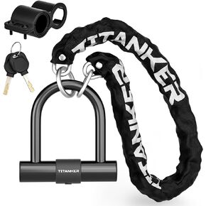 Titanker Motorcycle Chain Lock, Heavy Duty Bike Chain Lock with 2 Keys, Bike Locks with 14mm Thick U Lock for Bicycles, Motorbikes, Mopeds, Scooters (3FT,4FT)(6mm Chain,12mm Chain)