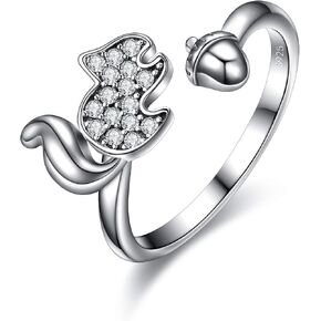 EleQueen 925 الفضة الاسترليني لطيف السنجاب الحيوان نهاية مفتوحة الفرقة خواتم للنساء الفتيات in Kuwait