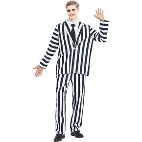 ACH Halloween Costume for Men Adult Male Black and White Striped Suit Scary Character Costumes Outfit Spooky 80s Cosplay