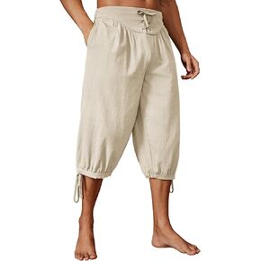 Runcati Mens Medieval Pirate Shorts Renaissance Colonial Viking Lace Up Halloween Costume Pants